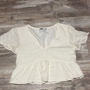 Hollister Cream Peplum V-Neck Crop Top